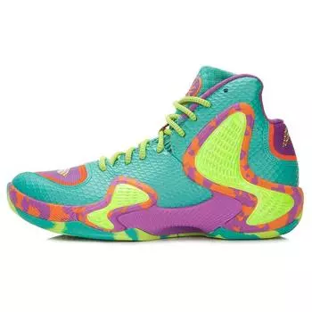 Li Ning Phantom 1 Амортизация Cloud Противоскользящая Поддержка Полувысокие Баскетбольные Кроссовки Мужские кроссовки Зеленый Желтый Фиолетовый ABAL001-1 45