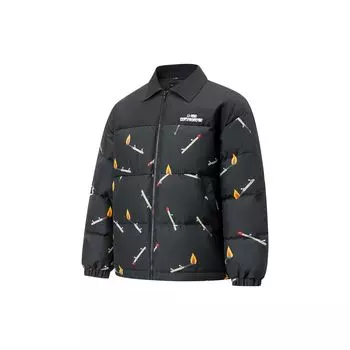 Li Ning Phil Hackett Collaboration Full Print Lapel Loose Short Down Jacket Men Outwear Black AYMT173-4 M