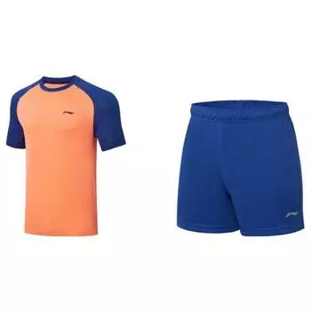 Li Ning Ping Pong Rookie Series однотонный круглый вырез свитер с коротким рукавом футболка со средней талией прямые шорты повседневный спортивный комплект AATT003-6 L