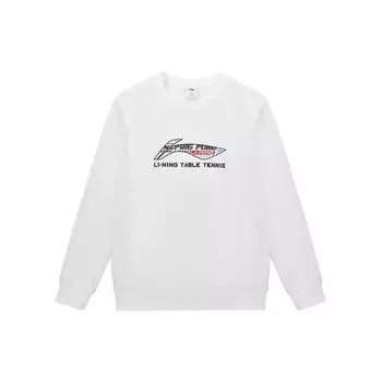Li-Ning Ping Pong Series, однотонный пуловер с буквенным принтом и логотипом, повседневная толстовка с круглым вырезом, топы унисекс, белый цвет, AWDT281-1 L