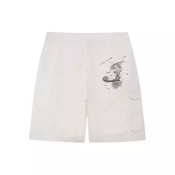 Li-Ning Пиноккио, ручная роспись, мультяшный принт, пуговицы, повседневные шорты, мужские штаны, белый, песочно-серый, AKSS431-1 L