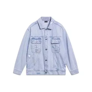 Li-Ning Письмо Один карман на пуговицах Джинсовая куртка Мужская Верхняя одежда Синий AJDT171-1 XXL