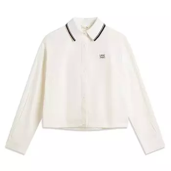 Li-Ning Plain Button-Down Loose Long Sleeve Shirt Women shirts Off-White ASHV236-1 XS