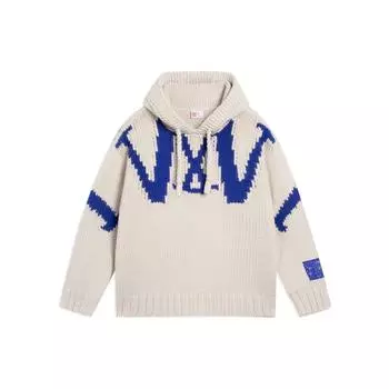 Li Ning Plain Letter Knitted Hoodie Loose Pullover Long Sleeve Sweeper Women sweater Oatmeal-Gray AMBS126-1 XL