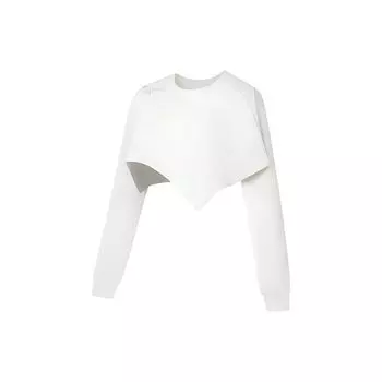 Li Ning Plain Letter Print Crew Neck Pullover Long Sleeve Hoody Women sweatshirt White AWDS934-1 L