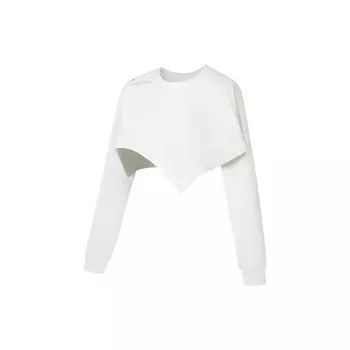 Li Ning Plain Letter Print Crew Neck Pullover Long Sleeve Hoody Women sweatshirt White AWDS934-1 XL