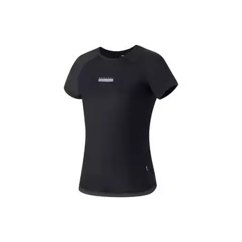 Li Ning Plain Logo Label Round Neck Pullover Short Sleeve T Shirt Women Tops Black ATSS404-5 M