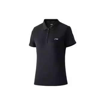 Li Ning Plain Logo Повседневная рубашка поло с коротким рукавом Женские топы Черный APLR004-2 S