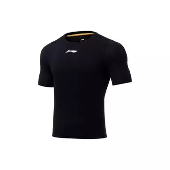 Li Ning Plain Logo Print Round Neck Pullover Sports Fitness Top Men tops Black AUDT017-1 M