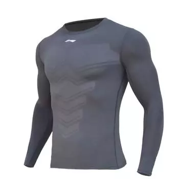 Li Ning Plain Logo Print Sports Training Tight Quick-Dry Fitness Shirt Men tops Gray AUDR023-4 S