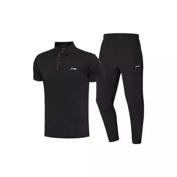 Li Ning Plain Polo короткий рукав комплект с прямыми манжетами штанин мужской спортивный черный YPLT023-1+YYKT063-1 M