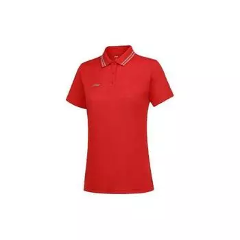 Li Ning Plain Polo Neck Pullover Short Sleeve T Shirt Women Tops Red APLT078-6 XS