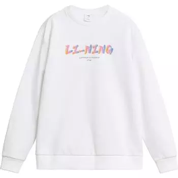 Li Ning Plain Round Neck Logo Повседневная трикотажная спортивная толстовка без капюшона Флисовая толстовка с длинным рукавом унисекс Белая AWDTE03-2 M