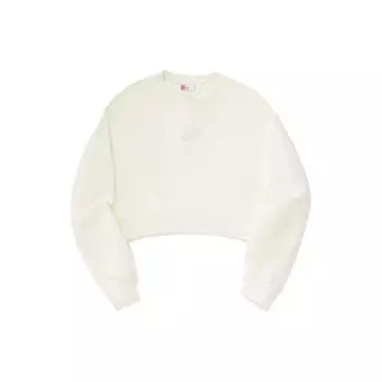 Li Ning Plain Round Neck Pullover Loose Sweatshirt Women sweatshirt Off-White AWDU352-1 S