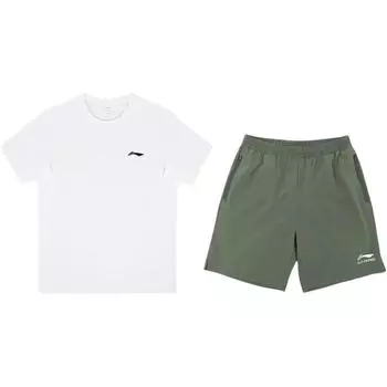 Li-Ning Plain Simple Quick-Dry Breathable Comfortable Round Neck Pullover Short Sleeve T-Shirt Casual Sports Set Unisex Tops YTSU149-3+YKSV147-1 S