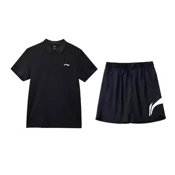 Li-Ning Plain Simple Short Sleeve Polo Shirt Breathable Lightweight Versatile Shorts Casual Sports Set Unisex sets YPLV049-2+YKSV197-2 L