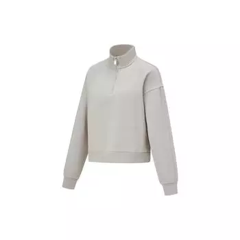 Li Ning Plain Stand Collar Sports Pullover Sweatshirt Women Sweatshirt Stone-Grey AWDT786-3 S