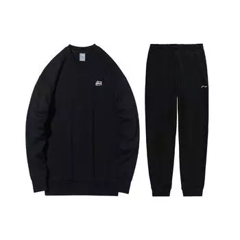 Li Ning Plain свободный крой круглый вырез пуловер толстовка с манжетами флисовые джоггеры спортивный костюм мужской спортивная одежда черный AWDR575-1+AKLSC99-1 XL