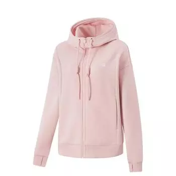 Li-Ning Plain Zipper Hooded Cardigan Sweatshirt Women tops Light-Pink AWDU864-5 M