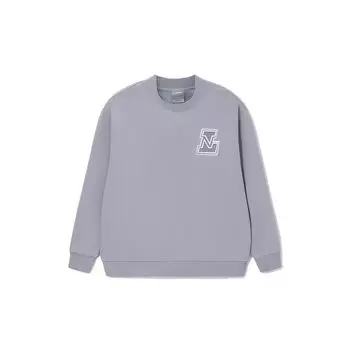 Li-Ning Plush Warm Loose Pullover Letter Crew Neck Sweatshirt Unisex Tops Gray AWDRG92-6