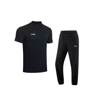 Li Ning Поло Однотонное Быстросохнущее С коротким рукавом Повседневный Спортивный комплект Унисекс комплекты AWBV131-1 S