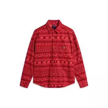 Li-Ning Полосатая однобортная свободная рубашка с длинным рукавом Мужские рубашки Cinnabar-Red ASHU001-6 M