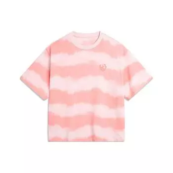 Li-Ning Полосатая впитывающая пот свободная футболка с круглым вырезом женская футболка чайно-розовая светло-чайно-розовая AHSU358-3 XXL