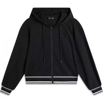 Li Ning Полосатый с капюшоном Удобный дышащий свободный кардиган Толстовка Женская Толстовка Черный AWDU458-2 2XL