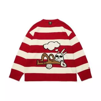 Свитер с длинными рукавами в полоску с рисунком кролика из мультфильма Li-Ning, цвет унисекс, красный AMBT009-1 L