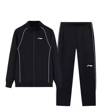 Li Ning Полосатый Удобный Дышащий Кардиган Худи Свободного Кроя Прямые Теплые Длинные Брюки Повседневный Спортивный Костюм Костюм Унисекс Черный YWEU005-3 XL