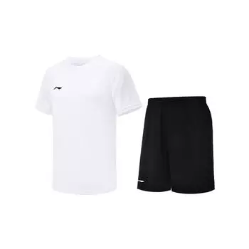Li-Ning Повседневная дышащая футболка с круглым вырезом и коротким рукавом и шорты серии Campus, спортивный комплект для мужчин YATT161-1 3XL
