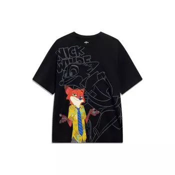 Li-Ning Повседневная футболка с короткими рукавами и мультяшным принтом Disney Zootopia, мужские топы, черный AHST271-1 S