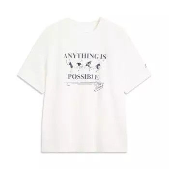 Li Ning Повседневная Минималистичная Футболка с Коротким Рукавом и Круглым Вырезом с Надписью для Мужчин Топы Молочно-Белый AHSV477-1 S