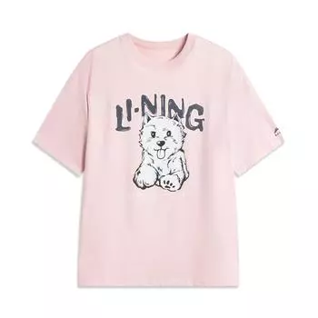 Li-Ning Повседневная минималистичная однотонная футболка с круглым вырезом и короткими рукавами, женские топы, светло-розовый AHSV760-2 M