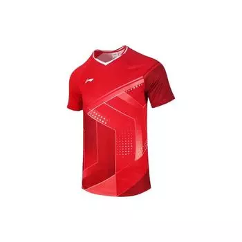 Li Ning Повседневная спортивная футболка с V-образным вырезом и коротким рукавом, женские топы, красный цвет AAYS054-2 S