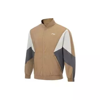 Li-Ning Повседневная спортивная куртка серии Fitness с цветными блоками, мужские куртки светло-каштаново-коричневого цвета AFDT385-7 XL