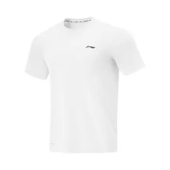 Li-Ning Повседневная спортивная простая однотонная футболка с круглым вырезом и короткими рукавами, мужские топы стандартного белого цвета ATSV361-7 L