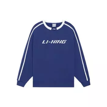 Li-Ning Повседневная спортивная серия, свободный пуловер с круглым вырезом, топы унисекс, темно-синий AWDRD50-7