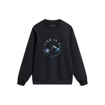 Li-Ning повседневная толстовка с круглым вырезом и буквенным принтом, мужские топы, черный AWDT759-2 L