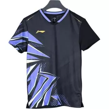 Li Ning повседневная удобная спортивная тренировочная соревновательная рубашка с принтом с коротким рукавом для бадминтона мужская черная AAYU133-1 M