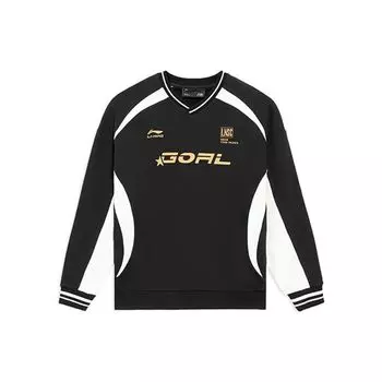 Li Ning Повседневный дышащий свитер с V-образным вырезом и буквенным принтом Унисекс толстовка Черный AWDS977-5 S