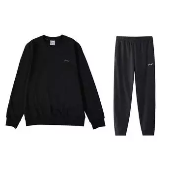 Li-Ning Повседневный спортивный свитер с длинным рукавом и круглым вырезом, толстовка и повседневные брюки-джоггеры на шнурке, комплект AWDS799-1+AKLSE41-1 S
