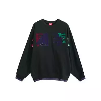 Li Ning Повседневный свободный спортивный свитшот с круглым вырезом и графическим принтом Женская толстовка Стандарт-черный AWDQ598-3 S