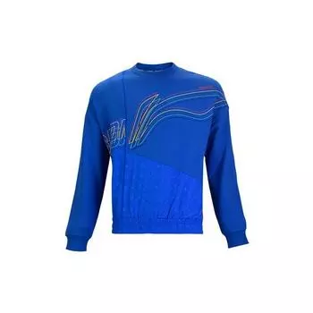 Li Ning Повседневный теннисный спортивный свитер с круглым вырезом и цветными блоками Мужская толстовка Синяя AWDQ821-3 XL