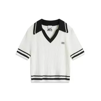 Li Ning Повседневный Удобный Универсальный Трикотажный Топ С Коротким Рукавом Женские Топы Off-White AMBV302-1 XS
