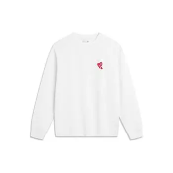 Li Ning Повседневный универсальный простой однотонный свитер с длинным рукавом и круглым вырезом с принтом сердца, женская толстовка цвета не совсем белого AWDU790-2 XL