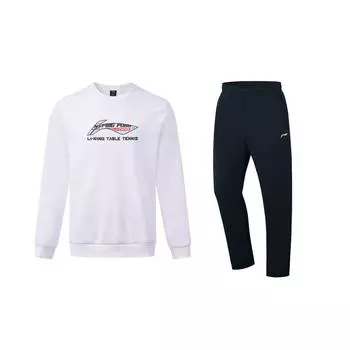 Li-Ning Принт букв Круглый вырез Свободный крой Длинный рукав Эластичная талия Удобные Универсальные Длинные брюки Повседневный Спортивный костюм Костюм унисекс AWDT281-1+AKLT243-1 L