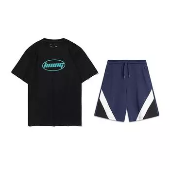 Li Ning Принт с надписью Круглый вырез Свободный Удобный Универсальный Повседневный Спортивный костюм Унисекс Топы AHST465-2+AKSU613-2 S
