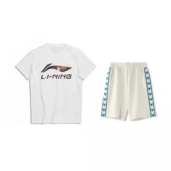 Li-Ning Printed Starry Sky Fashion Round Neck Pullover Short Sleeve Comfortable Breathable Shorts Casual Sports Suit AHSS971-3+YKSV129-1 M