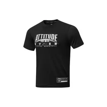 Li-Ning Футболка облегающего кроя с коротким рукавом и принтом букв Professional Basketball Series, влагоотводящая, мужская, цвет черный, светло-дымчато-серый AHST299-1 L